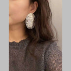 Dented Oval 18K Gold Anti Tarnish Dangler Stud Earring For Women Bulk