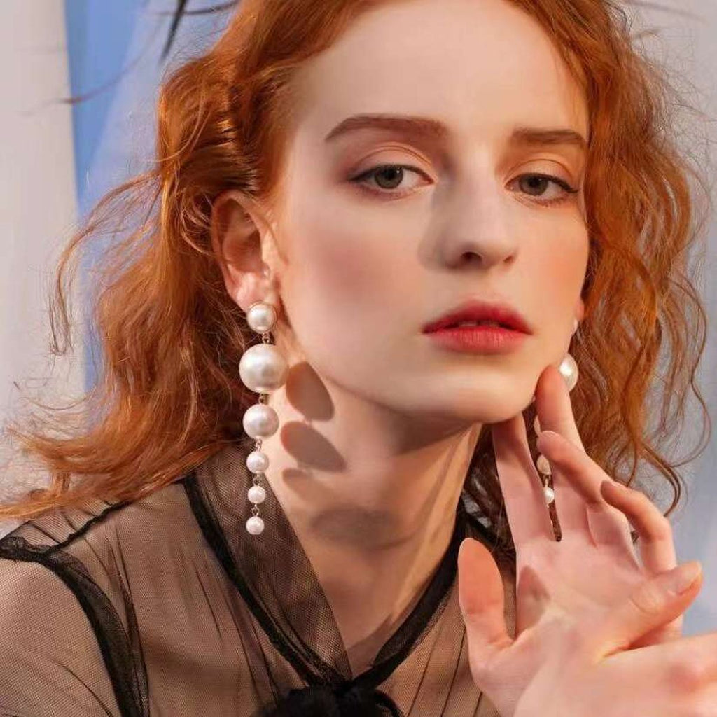 Pearl Chain White 18K Gold Anti Tarnish Dangler Earring For Women