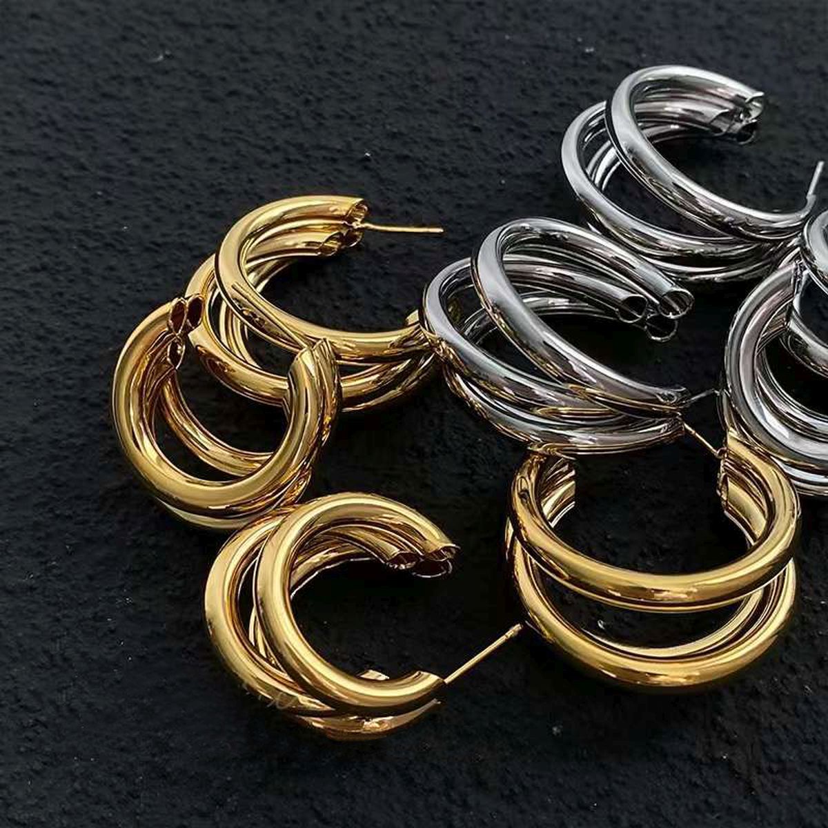 Stylish Copper Gold Triple Hoop Earring Pair Women Bulk Secondary image