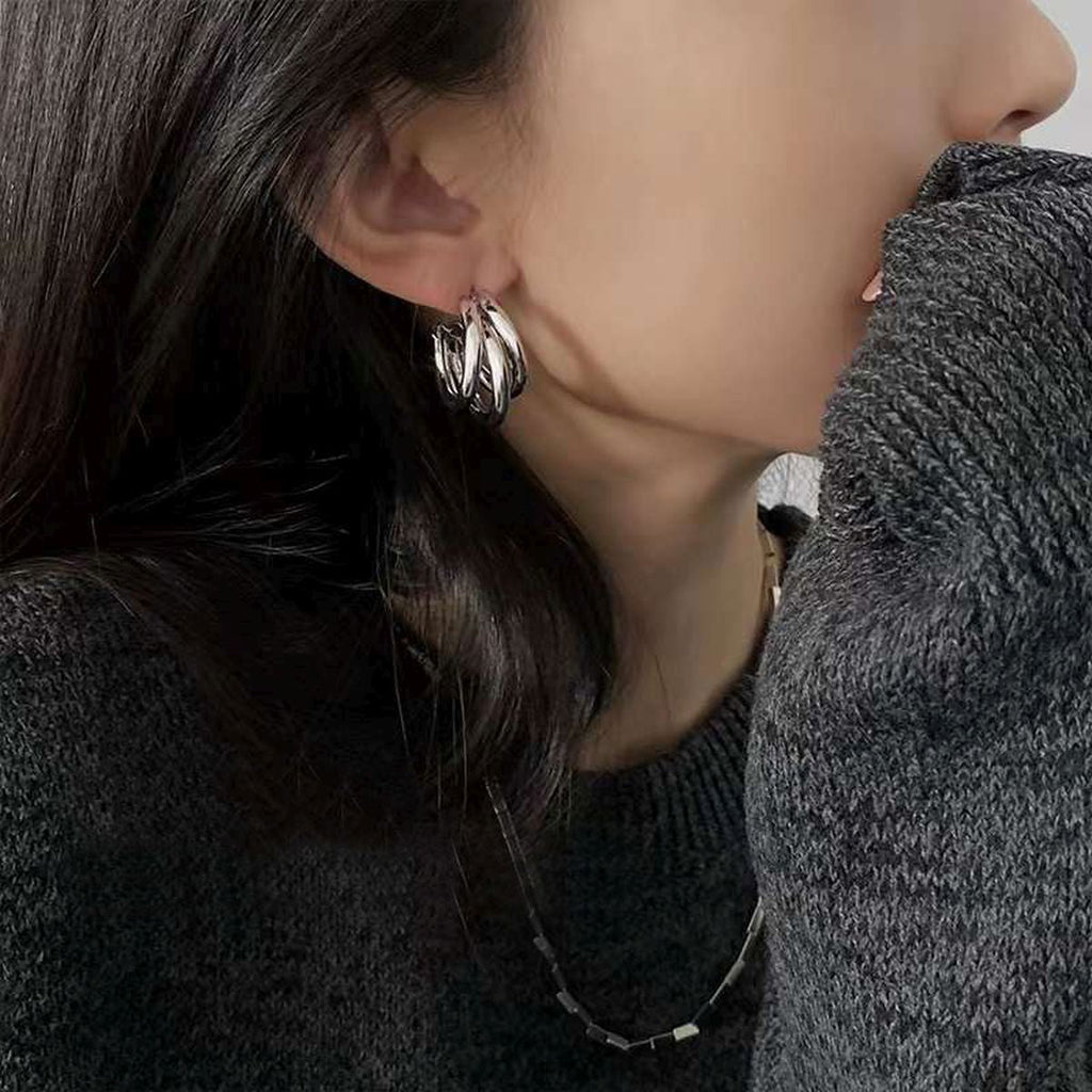 Stylish Copper Gold Triple Hoop Earring Pair Women Bulk