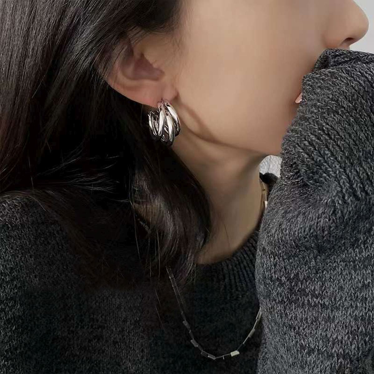 Stylish Copper Gold Triple Hoop Earring Pair Women Bulk