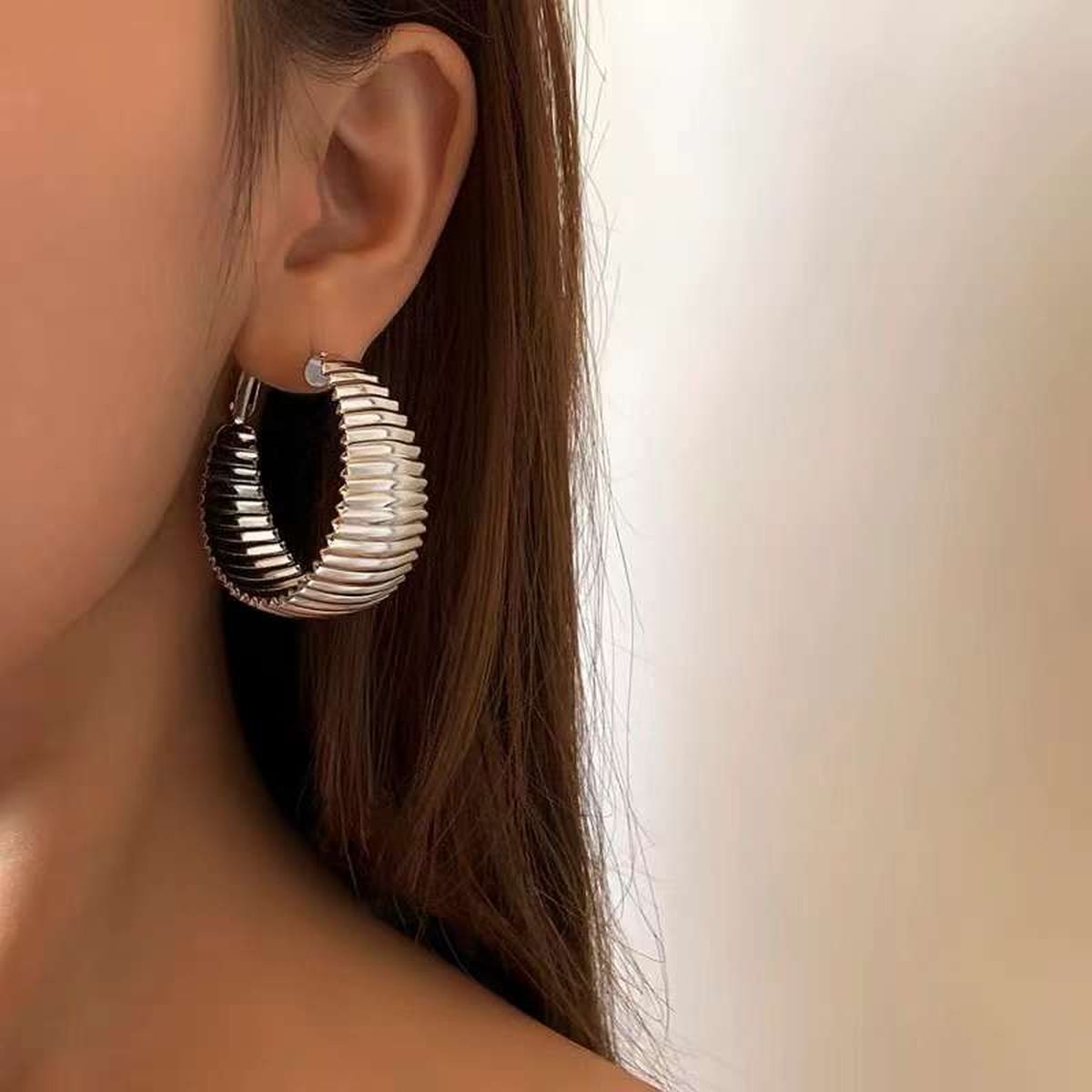 Textured Thick Silver Anti Tarnish Hoop Earring For Women Bulk