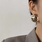 Dented 18K Gold Anti Tarnish Hoop Earring For Women Bulk