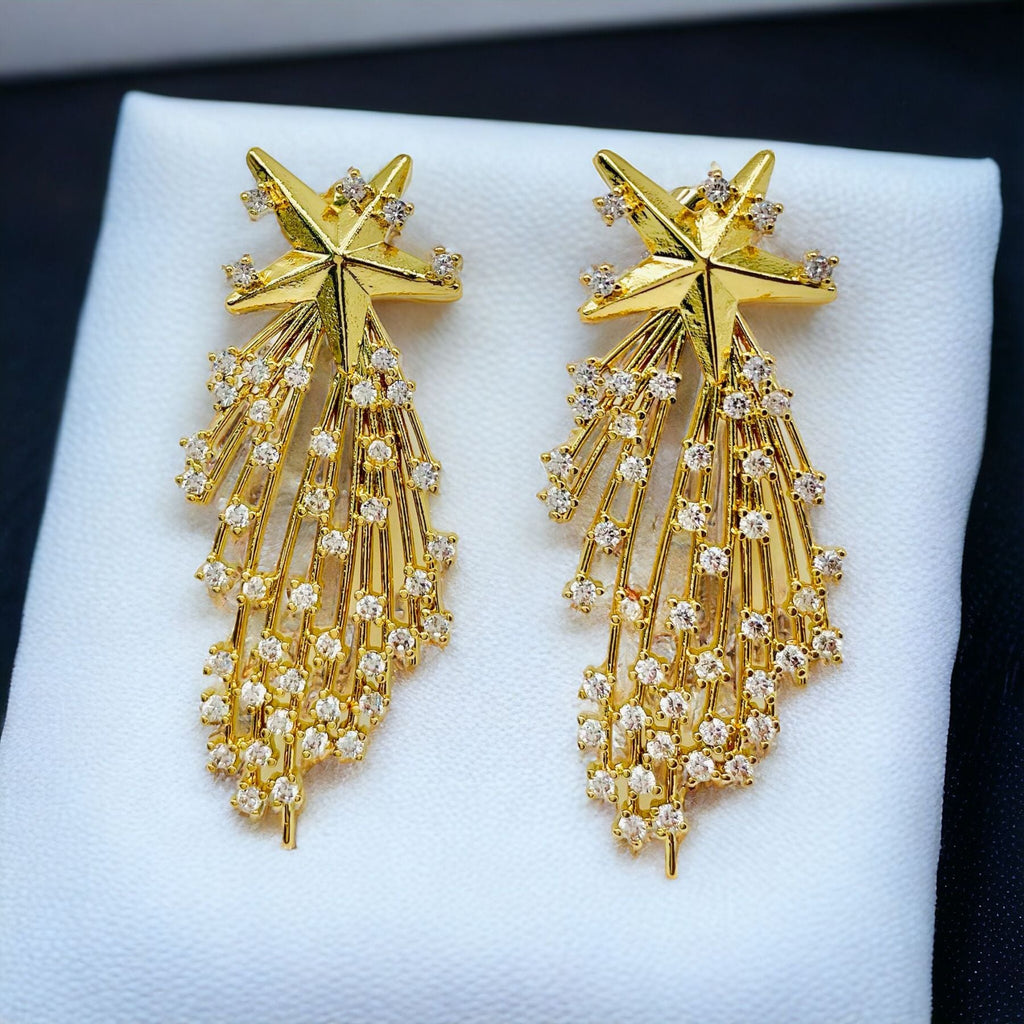 Star Filigree CZ 18K Gold Anti Tarnish Dangler Earring Bulk