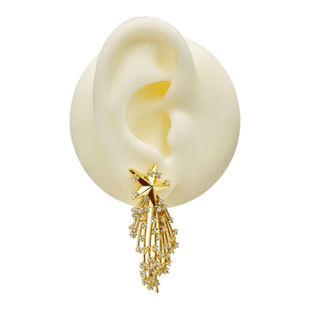 Star Filigree CZ 18K Gold Anti Tarnish Dangler Earring Bulk