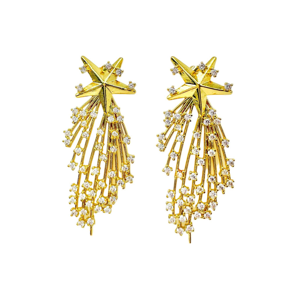Star Filigree CZ 18K Gold Anti Tarnish Dangler Earring Bulk