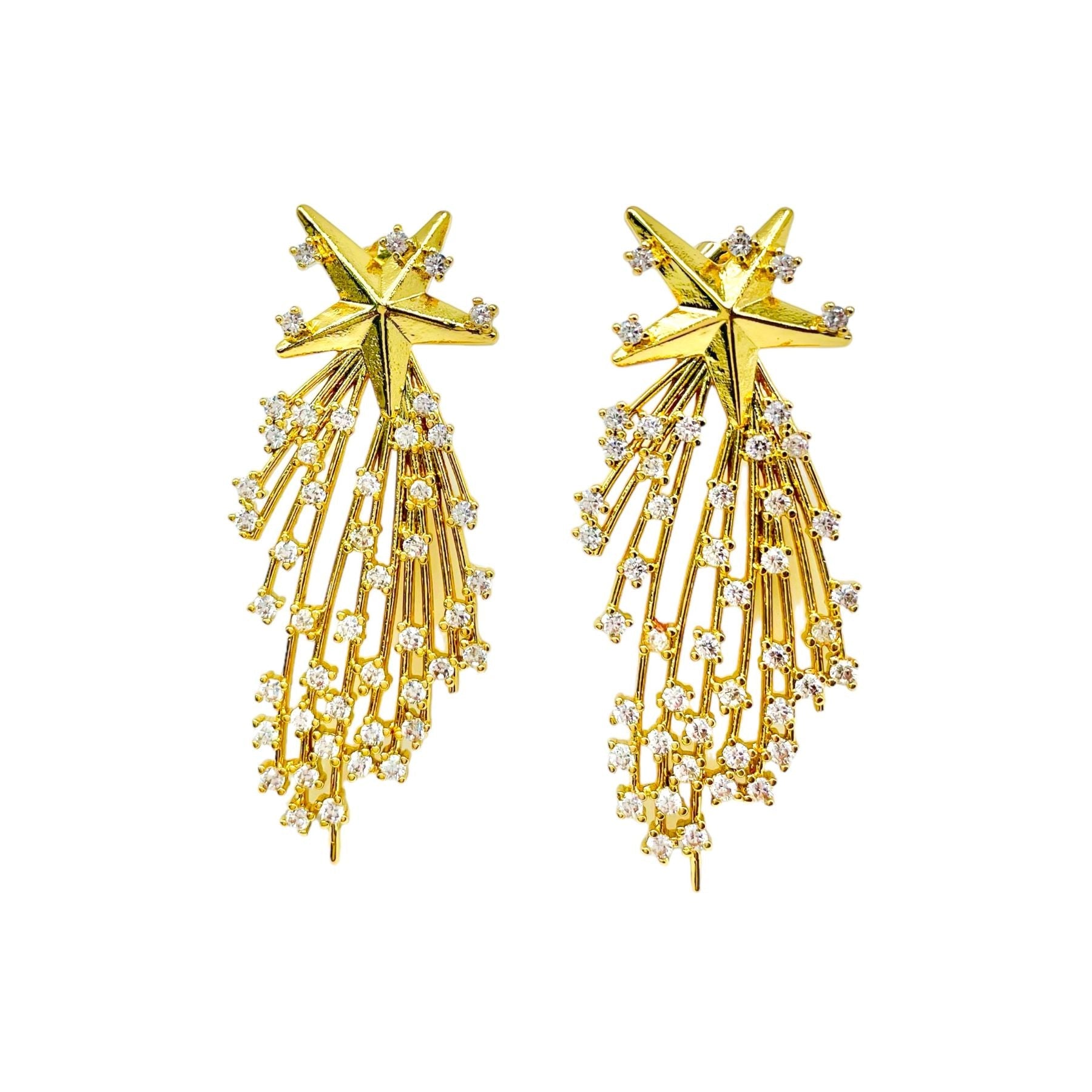 Star Filigree CZ 18K Gold Anti Tarnish Dangler Earring Bulk