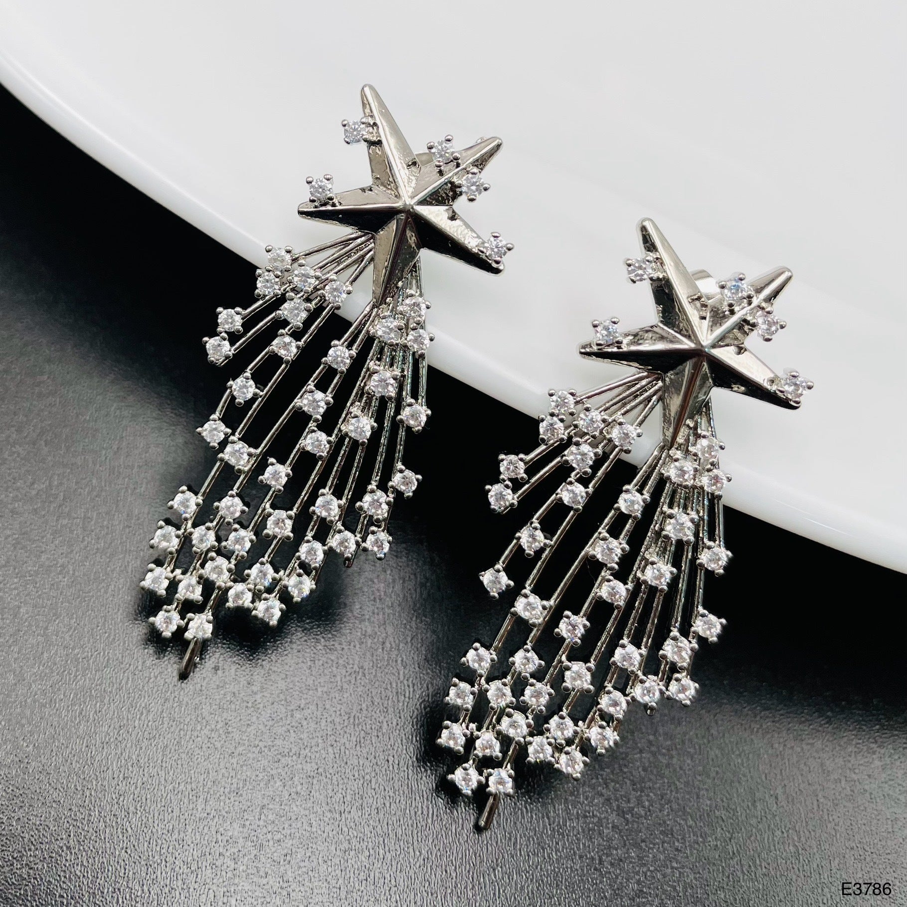 Star Filigree CZ 18K Gold Anti Tarnish Dangler Earring Bulk