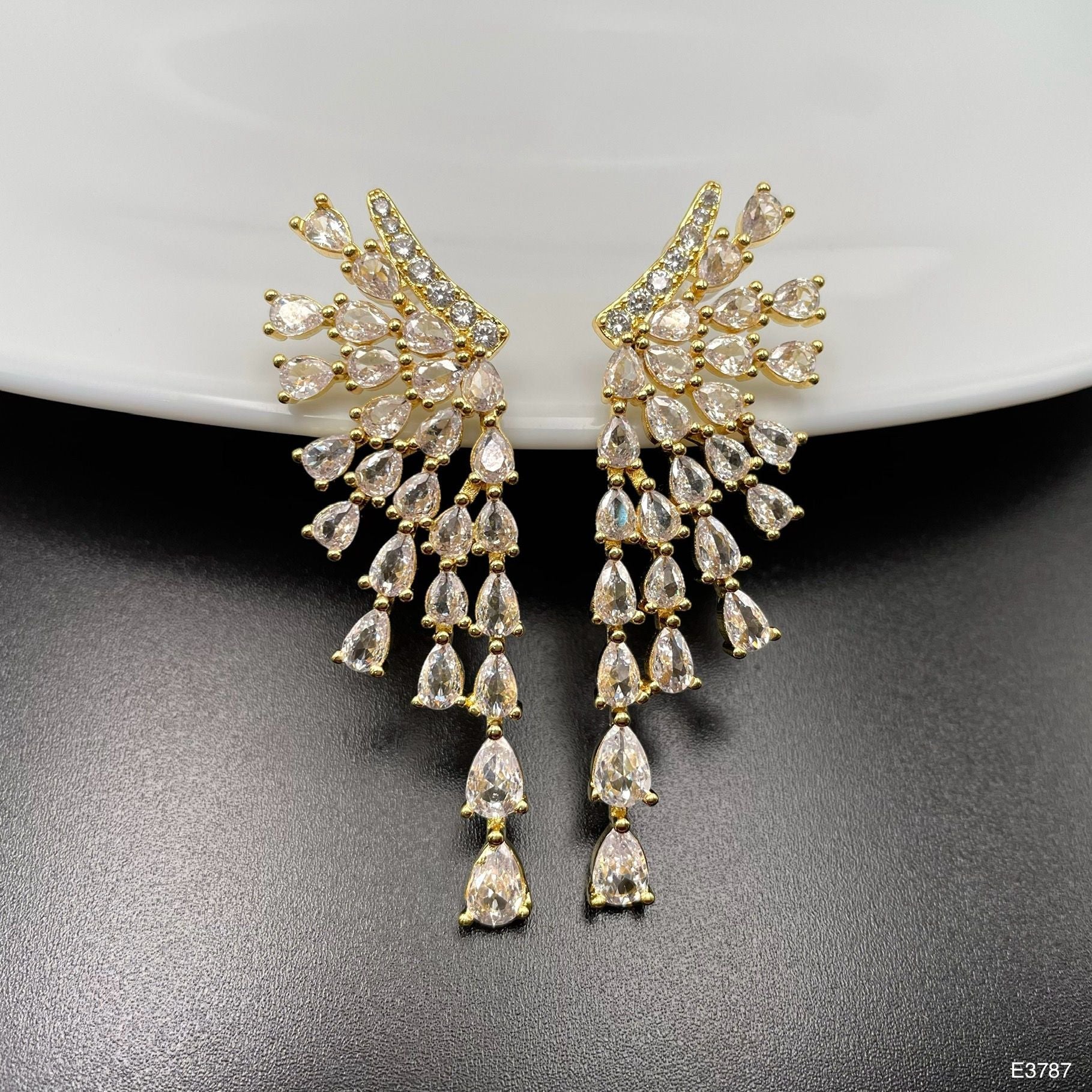 Pear Drop Solitaire CZ 18K Gold Anti Tarnish Dangler Earring Bulk Main image
