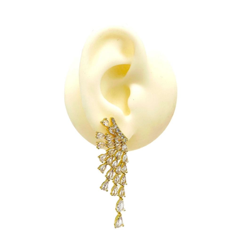 Pear Drop Solitaire CZ 18K Gold Anti Tarnish Dangler Earring Bulk