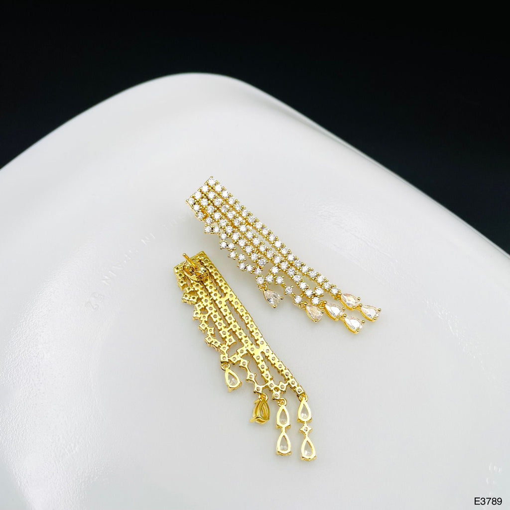 Pear Drop Layer CZ 18K Gold Anti Tarnish Dangler Tassel Earring Bulk