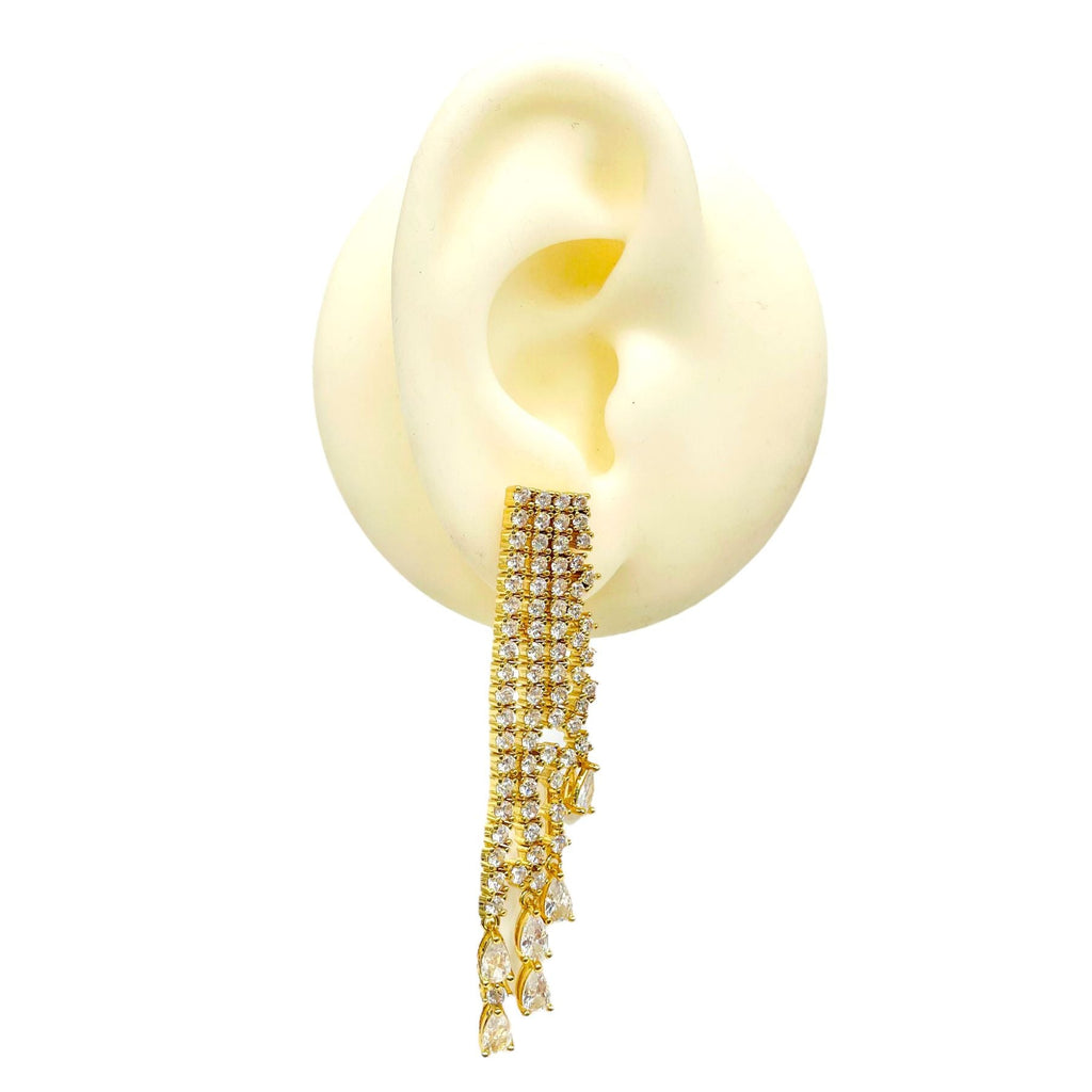 Pear Drop Layer CZ 18K Gold Anti Tarnish Dangler Tassel Earring Bulk
