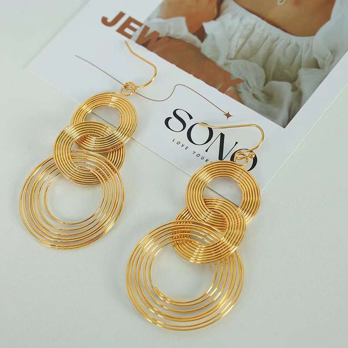 Join Ring 18K Gold Anti Tarnish Dangler Earring For Women Bulk