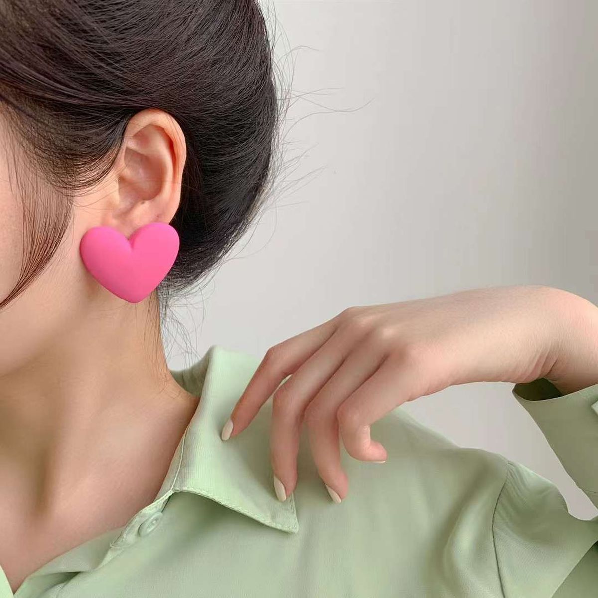 Heart Pink Silver Acrylic Anti Tarnish Stud For Women Bulk