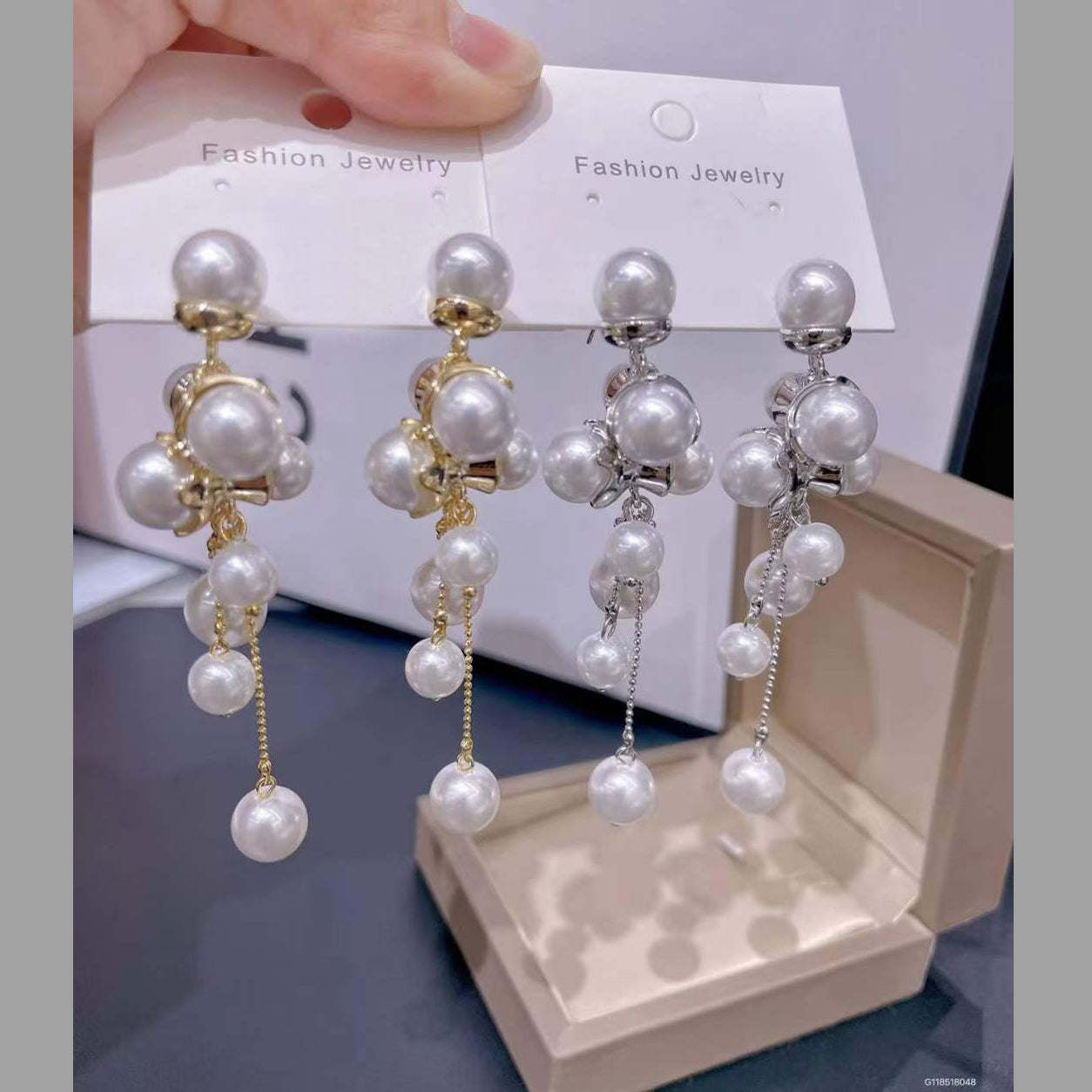 Grapes 18K Gold White Pearl Anti Tarnish Dangler Tassel Earring Bulk Main image