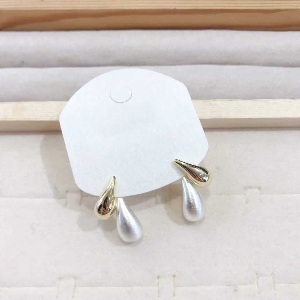 Two Tone Dual Drop 18K Gold White Pearl Anti Tarnish Stud Drop Earring For Women