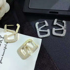 Baguette Cut V Letter Gold CZ Anti Tarnish Dangler Hoop Earring Bulk