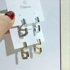 Baguette Cut V Letter Gold CZ Anti Tarnish Dangler Hoop Earring Bulk