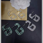 Baguette Cut V Letter Gold CZ Anti Tarnish Dangler Hoop Earring Bulk