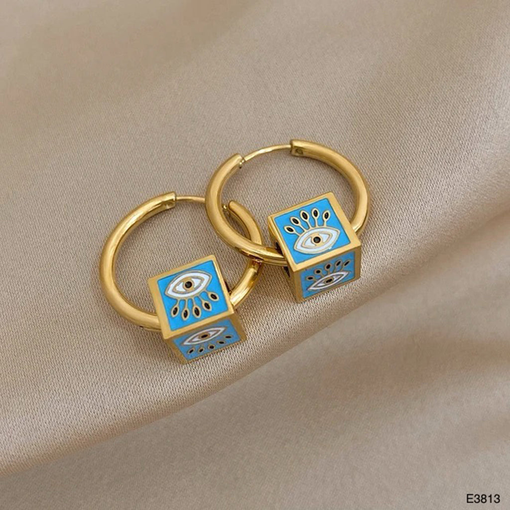 Square Evil Eye Green 18K Gold Enamel Anti Tarnish Hoop Earring Bulk