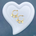 Clover Flower Pearl Stainless Steel White 18K Gold Anti Tarnish Hoop Earring For Women