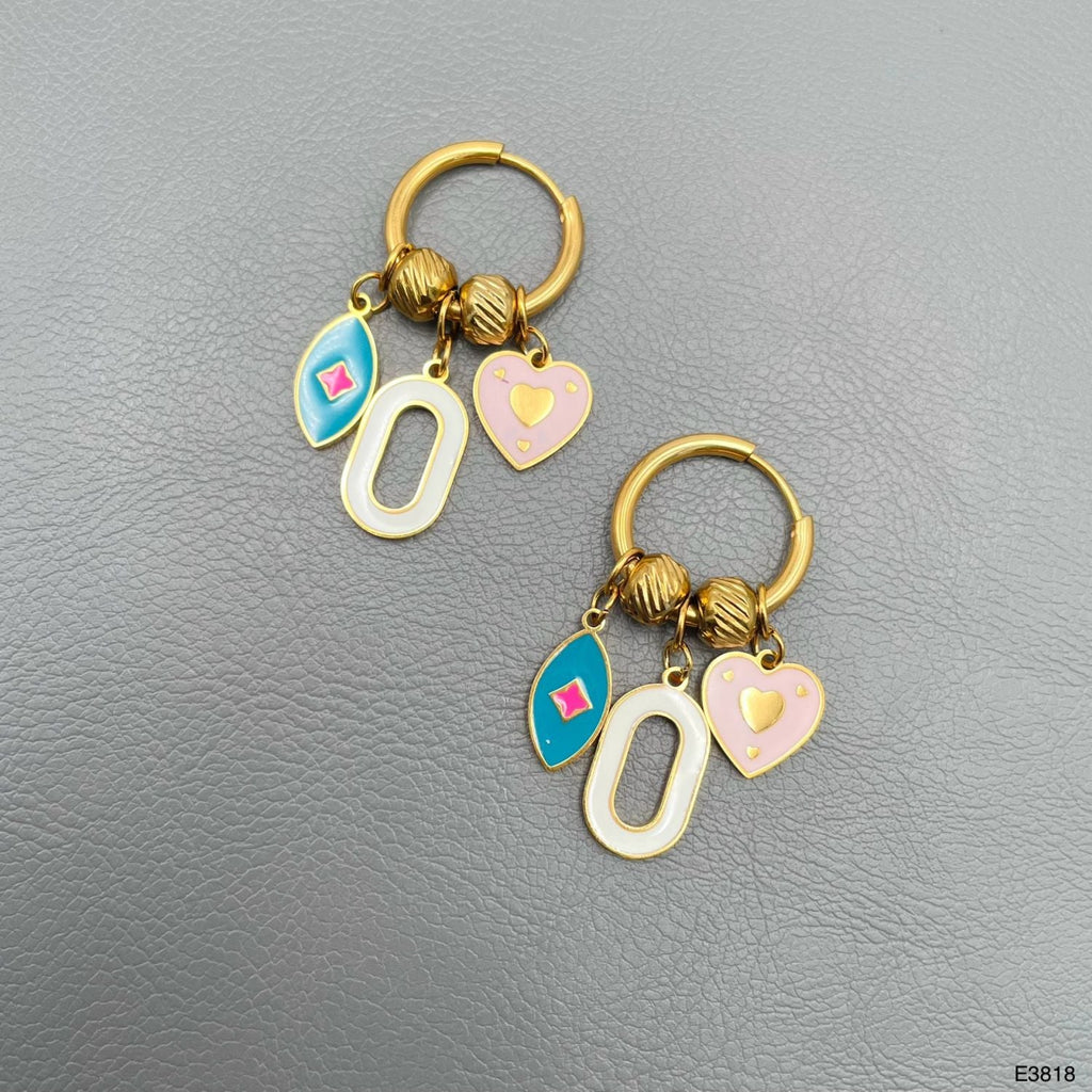Heart Charm Enamel Stainless Steel Multi 18K Gold Anti Tarnish Dangler Hoop Earring For Women