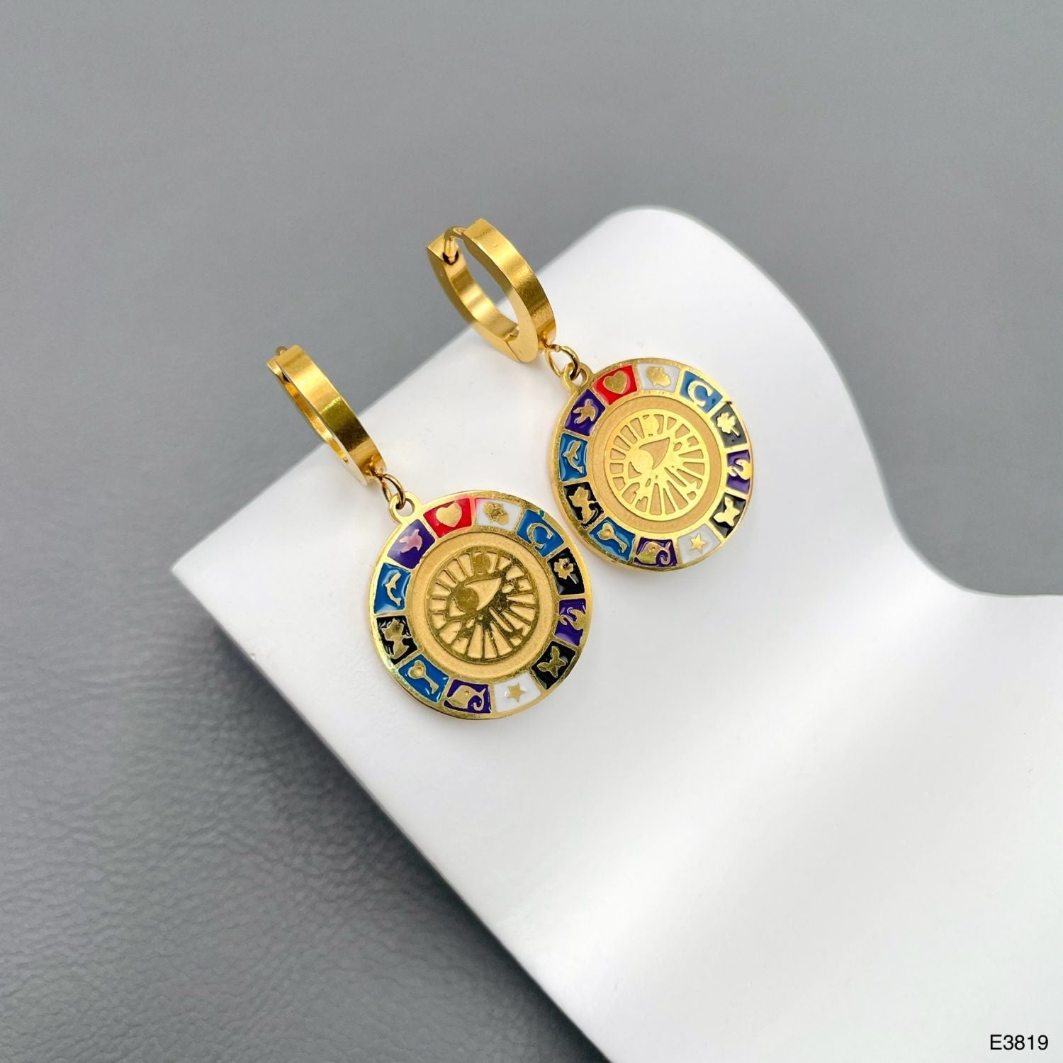 Rainbow Evil Eye Enamel Stainless Steel Multi 18K Gold Anti Tarnish Dangler Hoop Earring For Women Main image