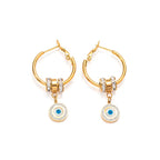Evil Eye White 18K Gold Cubic Zirconia Mother Of Pearl Anti Tarnish Hoop Dangler Earring For Women