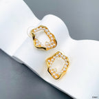 Dented Pearl White 18K Gold Anti Tarnish Stud Dangler Earring Bulk