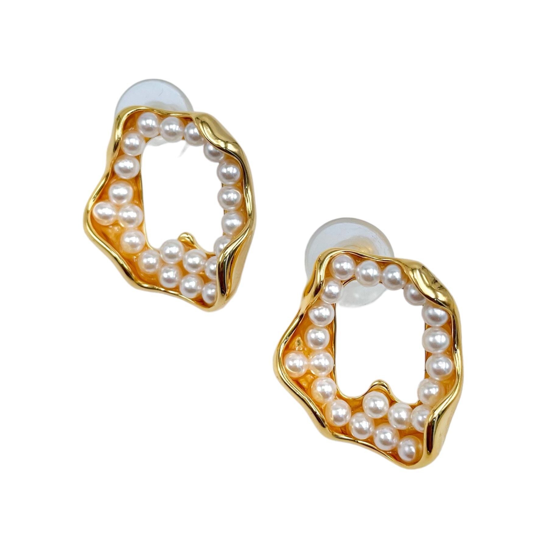Dented Pearl White 18K Gold Anti Tarnish Stud Dangler Earring Bulk
