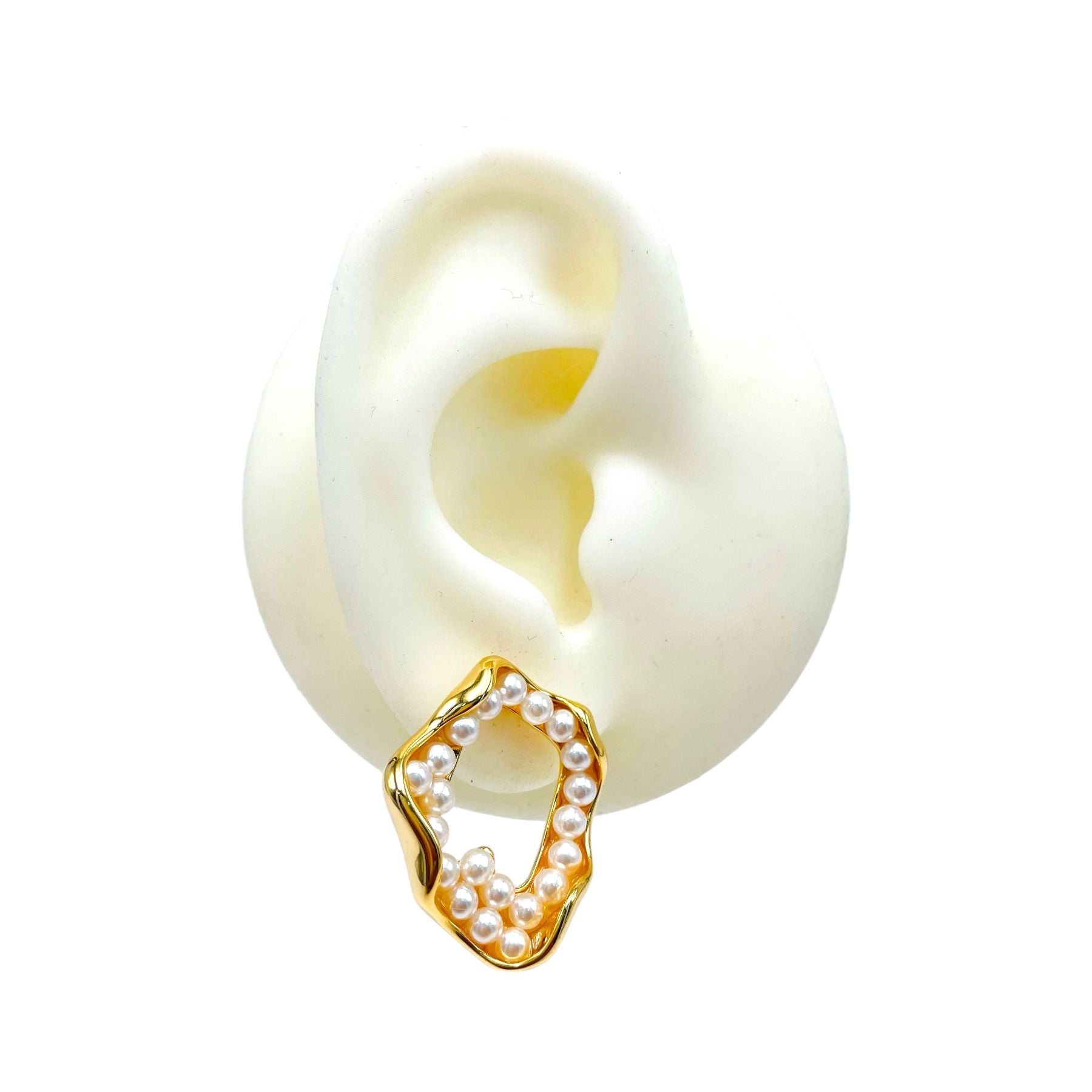 Dented Pearl White 18K Gold Anti Tarnish Stud Dangler Earring Bulk