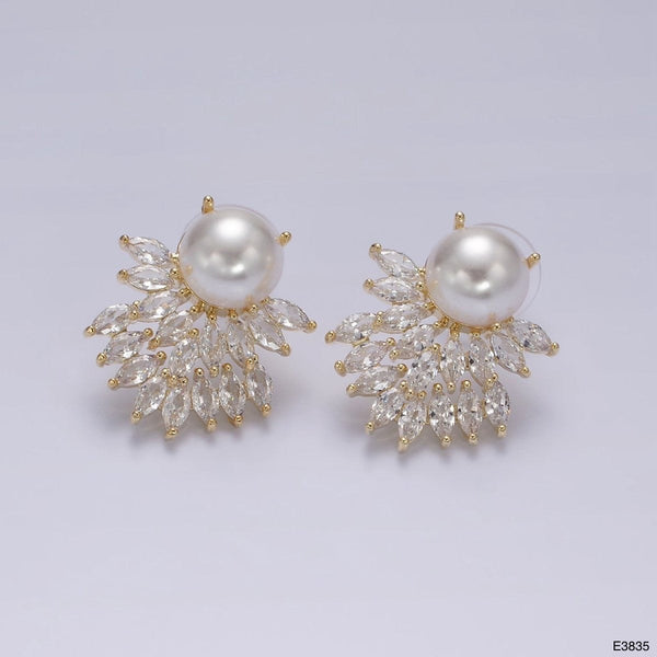 Marquise CZ Pearl White 18K Gold Anti Tarnish Stud Earring Bulk Main image