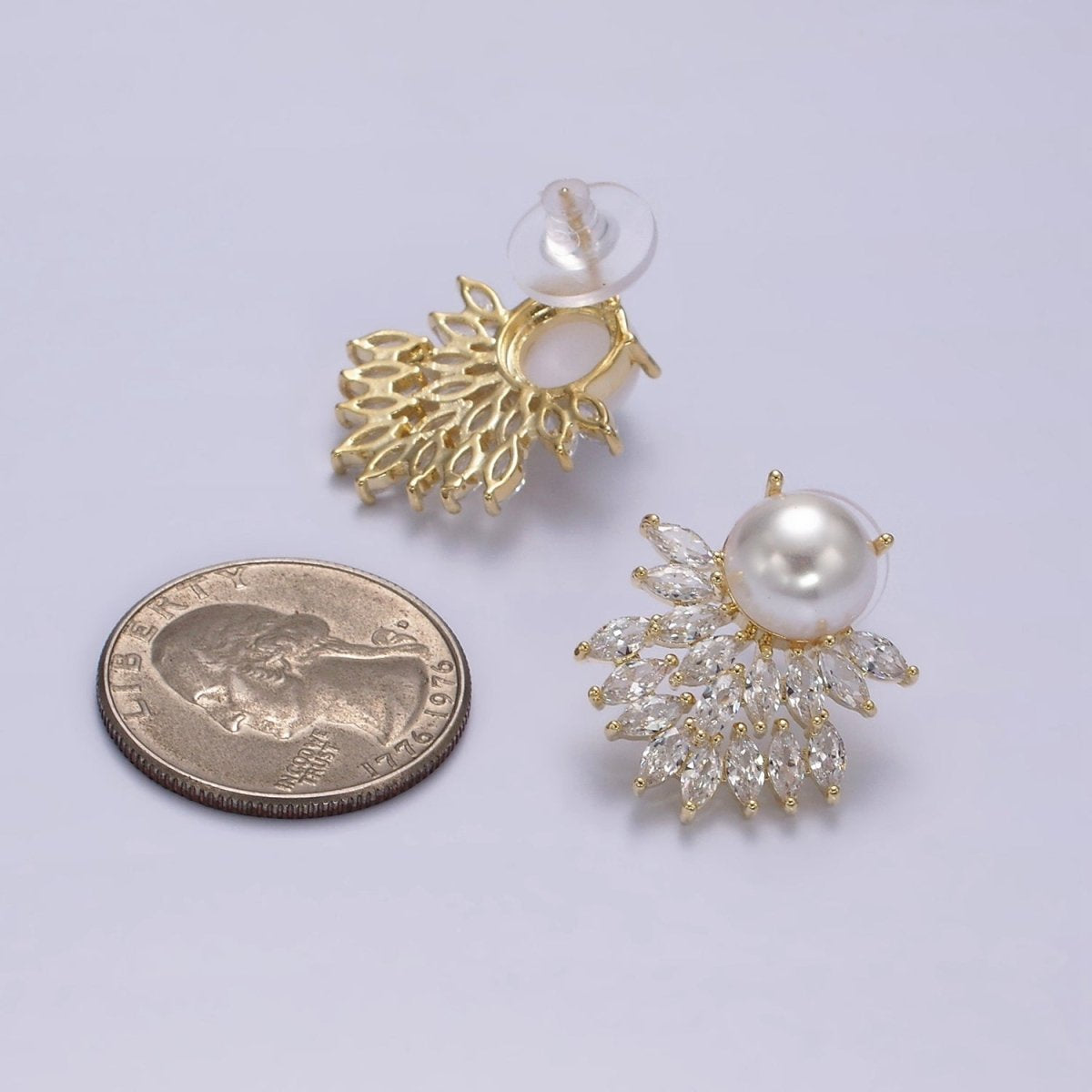 Marquise CZ Pearl White 18K Gold Anti Tarnish Stud Earring Bulk Secondary image