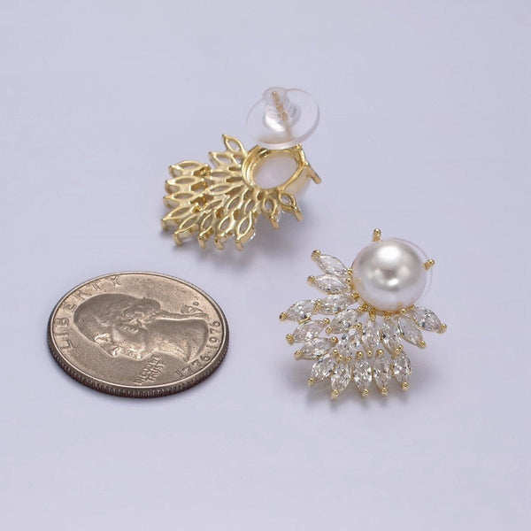 Marquise CZ Pearl White 18K Gold Anti Tarnish Stud Earring Bulk Secondary image
