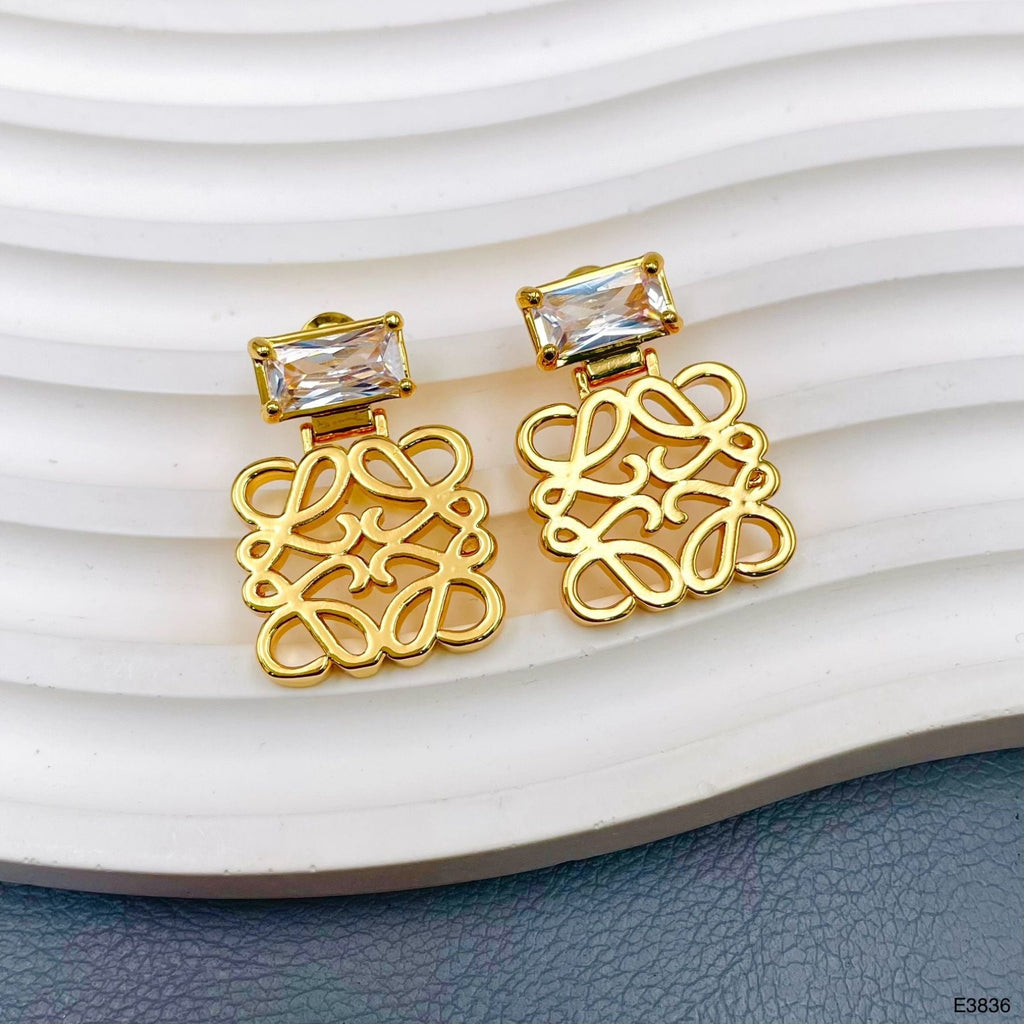 Square Filigree CZ 18K Gold Anti Tarnish Dangler Earring Bulk