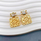 Square Filigree CZ 18K Gold Anti Tarnish Dangler Earring Bulk