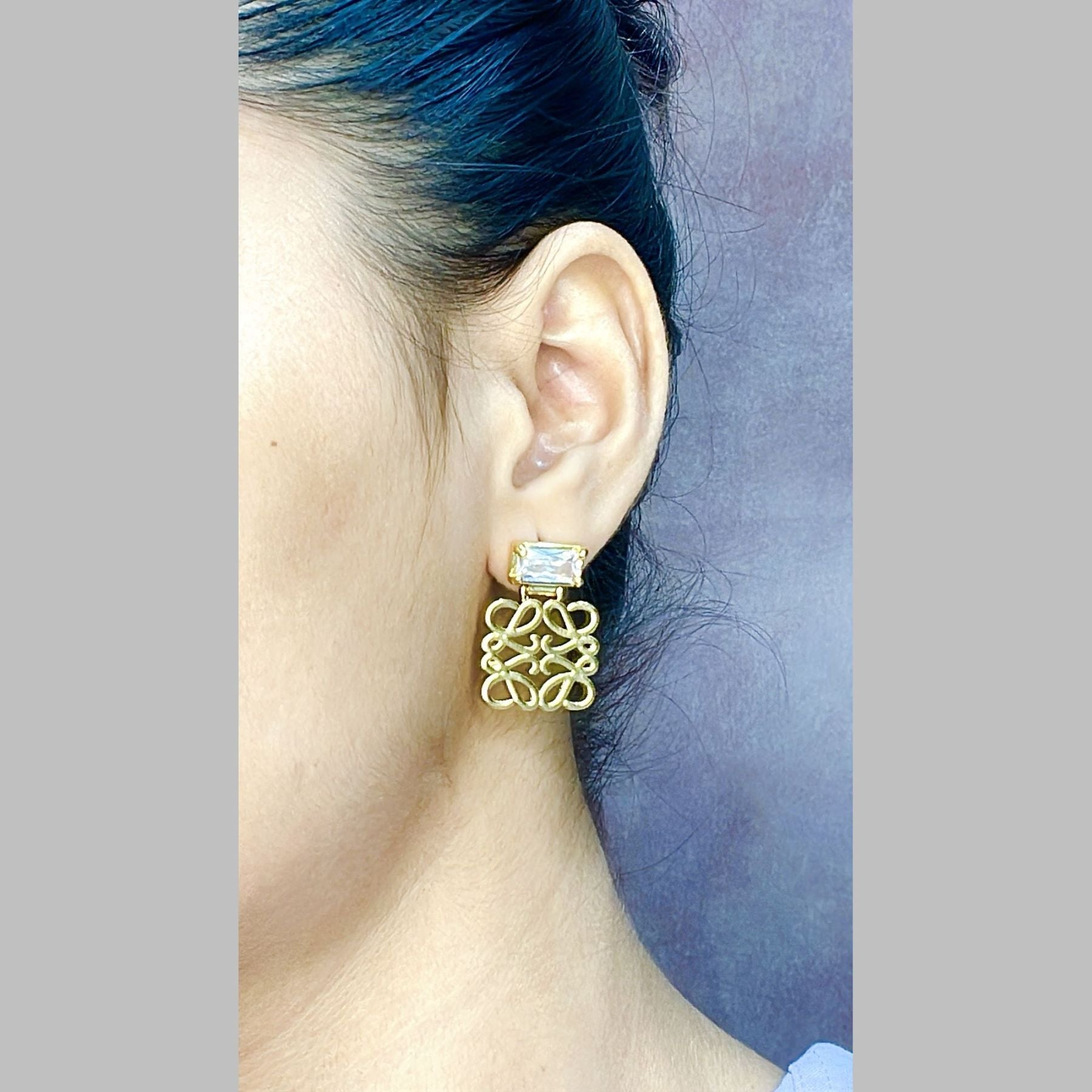 Square Filigree CZ 18K Gold Anti Tarnish Dangler Earring Bulk