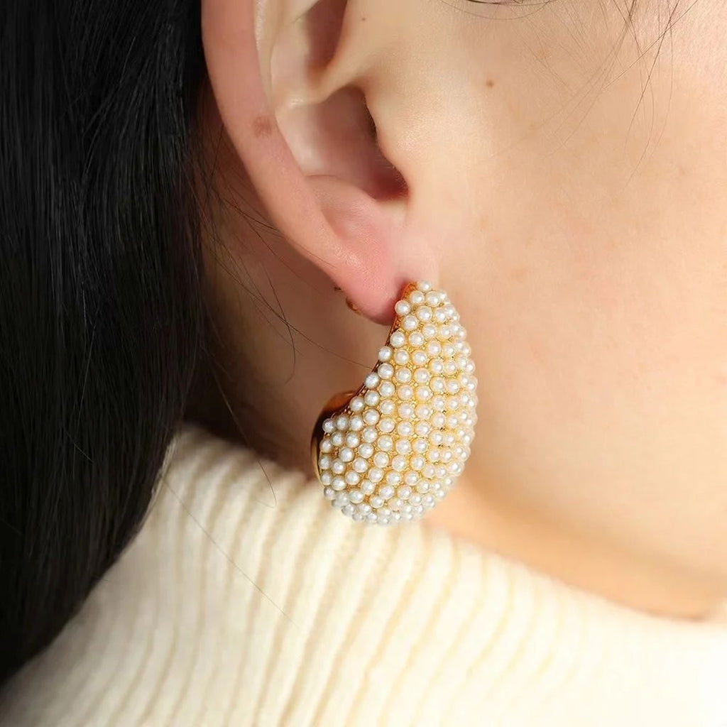Paisley 18K Gold Pearl Anti Tarnish Stud Earring For Women Bulk