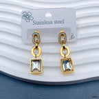 Rectangle Solitaire 18K Gold CZ Stainless Steel Dangler Earring Bulk