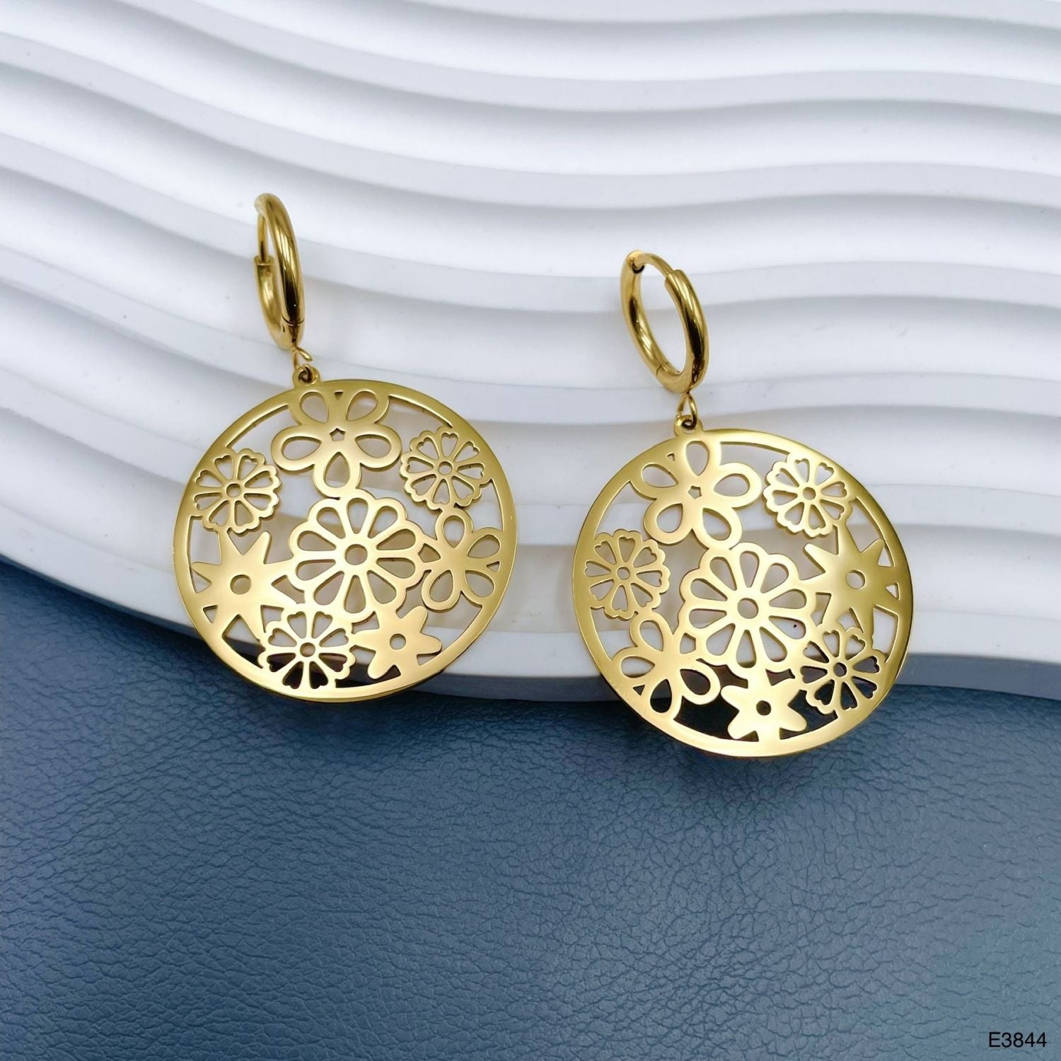 Filigree Flower 18K Gold Stainless Steel Dangler Hoop Earring Bulk Main image
