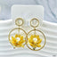 Lotus Flower 18K Gold CZ Pearl Anti Tarnish Dangler Earring Bulk