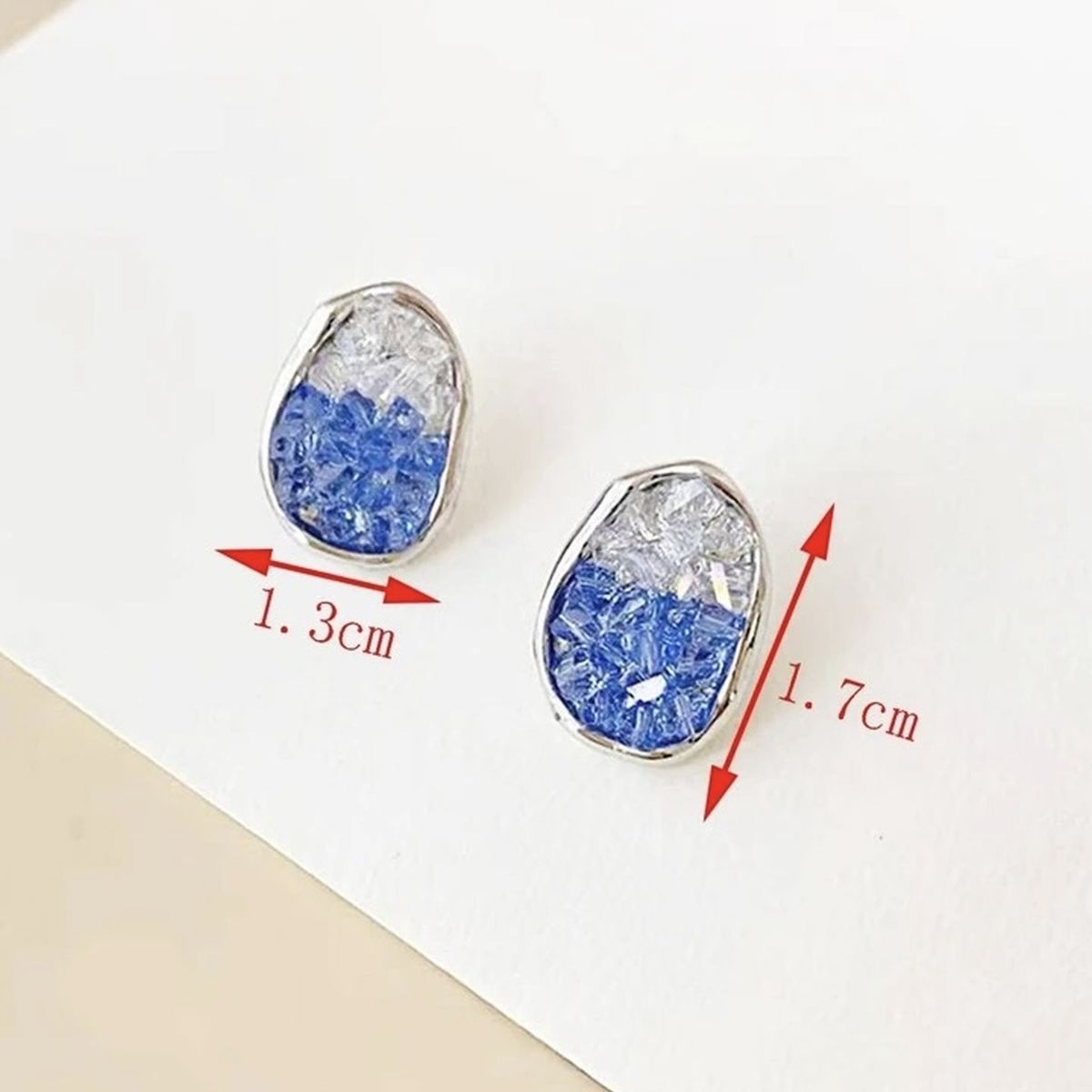 Oval Blue Silver Cubic Zirconia Crystal Anti Tarnish Stud Earring Bulk Secondary image
