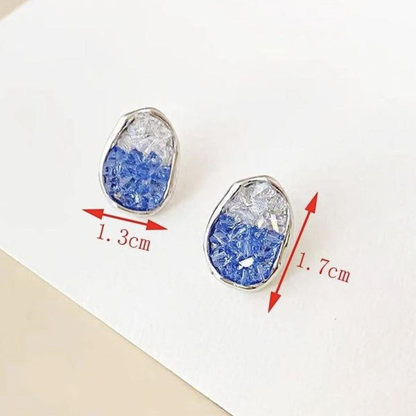 Oval Blue Silver Cubic Zirconia Crystal Anti Tarnish Stud Earring Bulk Secondary image