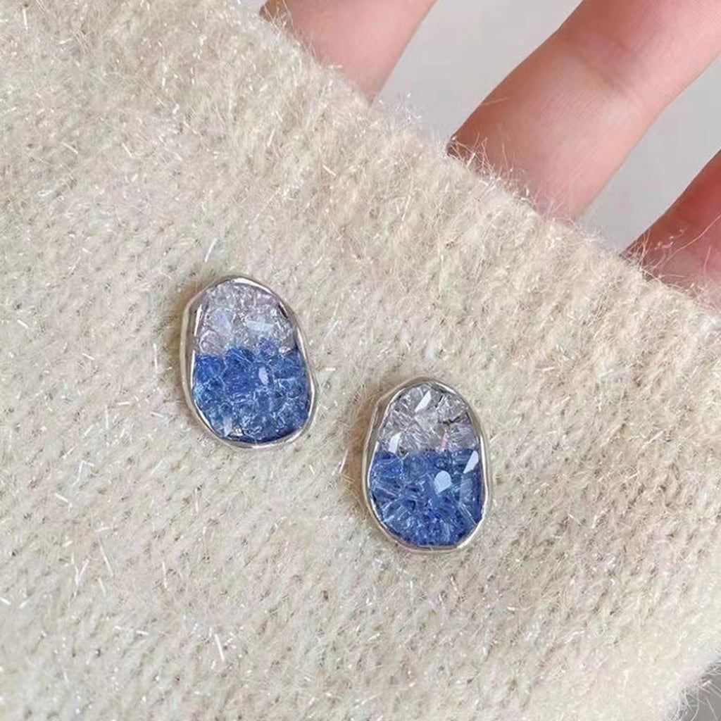 Oval Blue Silver Cubic Zirconia Crystal Anti Tarnish Stud Earring Bulk