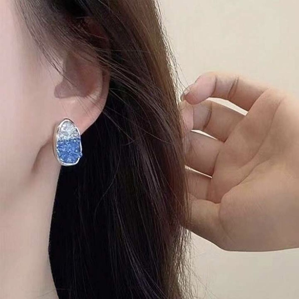 Oval Blue Silver Cubic Zirconia Crystal Anti Tarnish Stud Earring Bulk