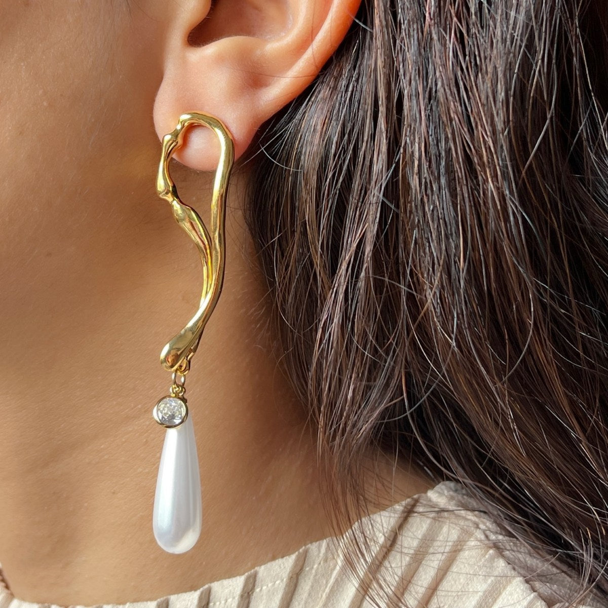 Drop Pearl White 18K Gold CZ Anti Tarnish Dangler Earring Bulk