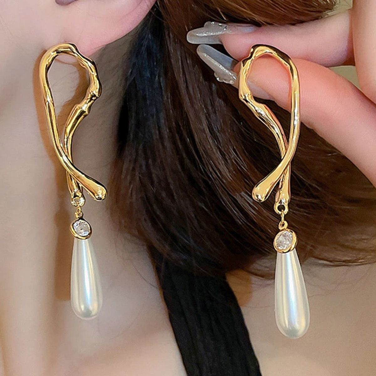 Drop Pearl White 18K Gold CZ Anti Tarnish Dangler Earring Bulk