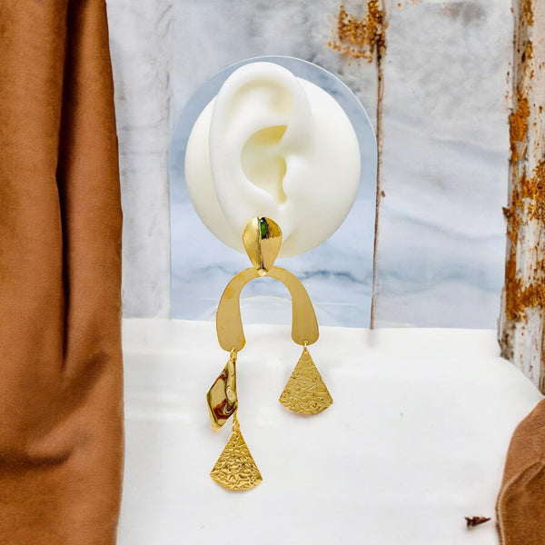 Dented Cone 18K Gold Anti Tarnish Dangler Tassel Earring Women Bulk Secondary image