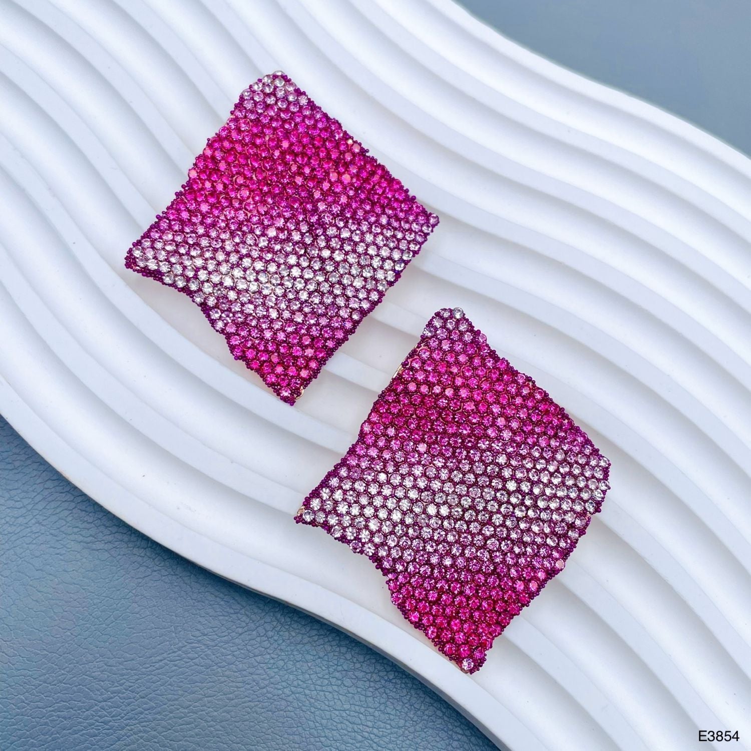 Rhombus Wave Pink 18K Gold CZ Anti Tarnish Stud Earring Bulk