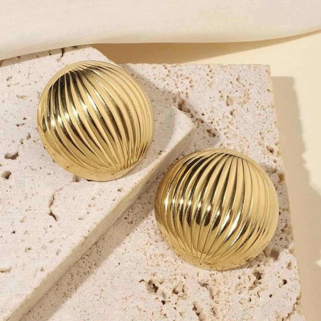 Half Round 18K Gold Anti Tarnish Stud Earring For Women Bulk